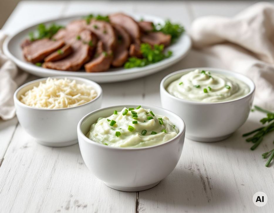 Apfelkren, Meerrettichsauce und Schnittlauchsauce zum Tafelspitz