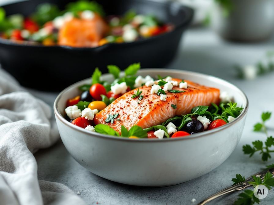 Bunter Salat mit gebratenem Lachs Rezept