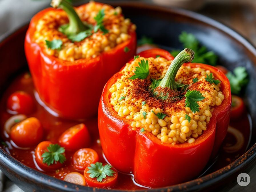 Vegetarisch gefüllte Paprika mit Couscous Rezept