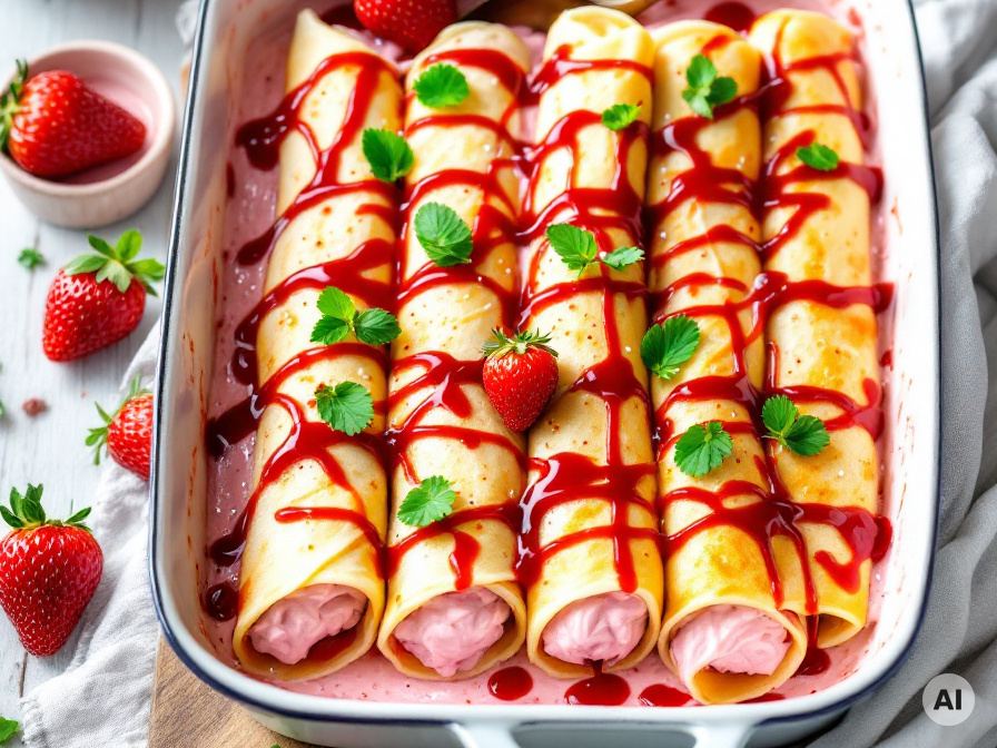 Gefüllte Pfannkuchen-Cannelloni mit Erdbeerquark Rezept