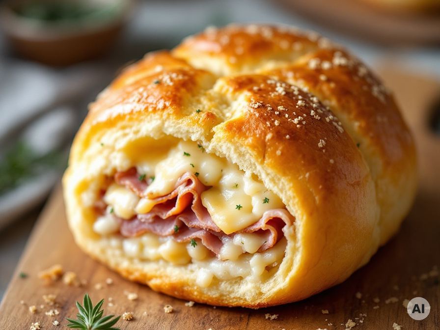 gefülltes Handbrot mit Käse und Schinken Rezept