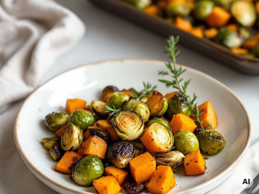 Gerösteter Rosenkohl und Süßkartoffel aus dem Ofen Rezept