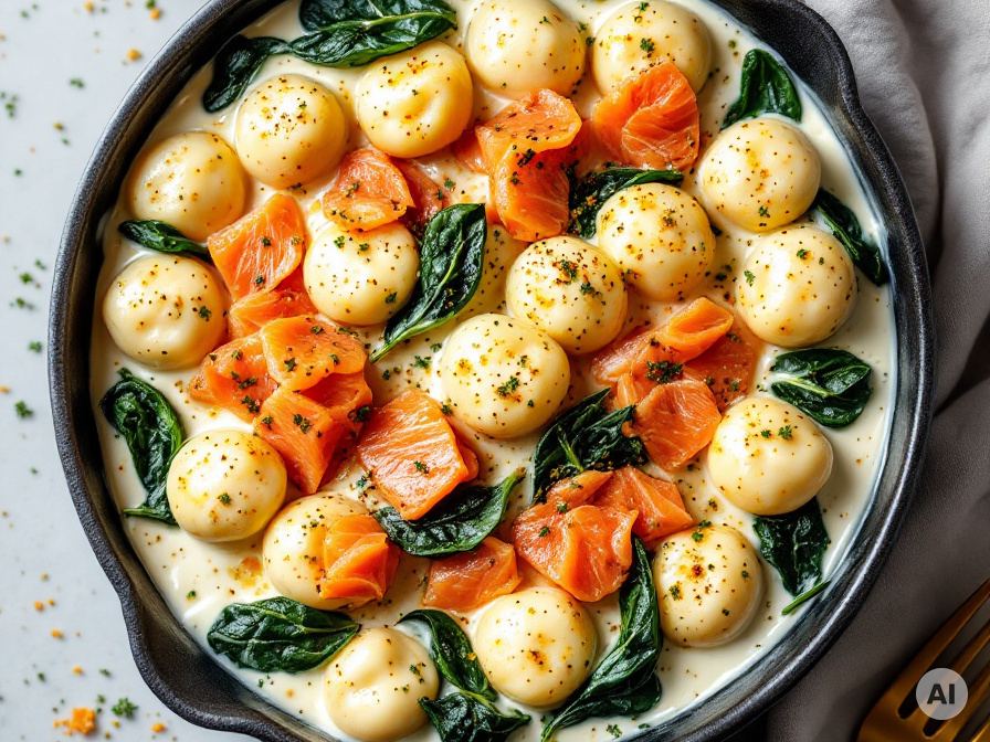 Gnocchi-Auflauf mit Lachs und Spinat Rezept