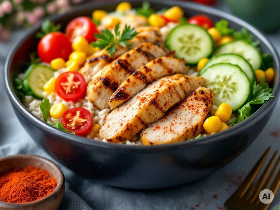 Hähnchen Bowl mit Reis selber machen Rezept