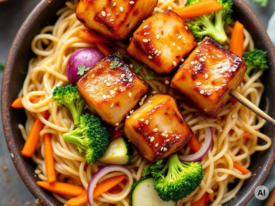 Hähnchen-Sesam-Spieße mit Mie-Nudeln Rezept