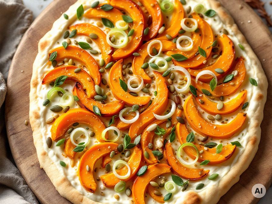 Herbstlicher Kürbis Flammkuchen Rezept