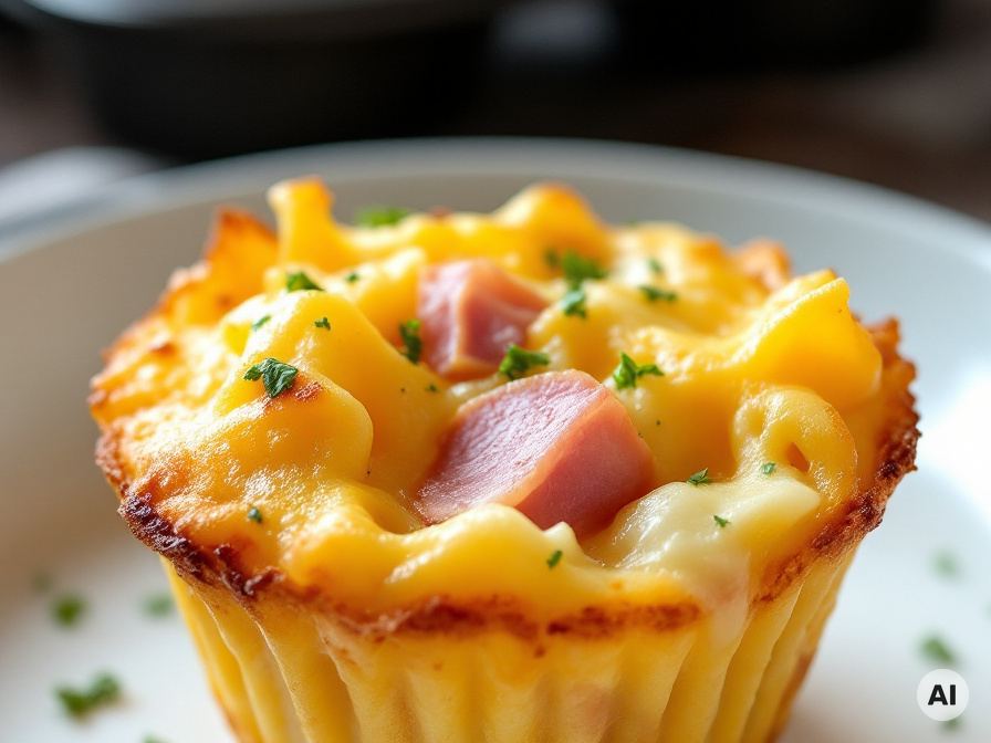 Herzhafte Nudelmuffins mit Käse und Schinken Rezept