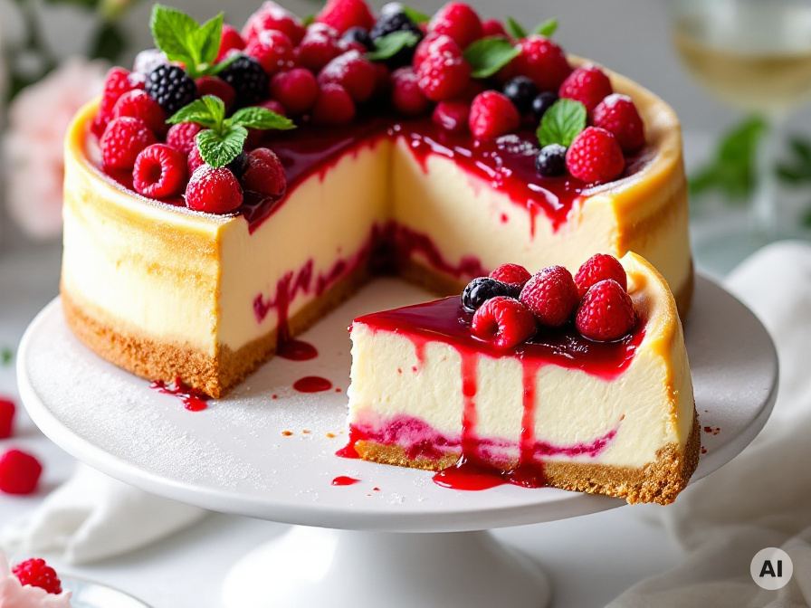 Kalter Käsekuchen mit Himbeertopping – Rezept