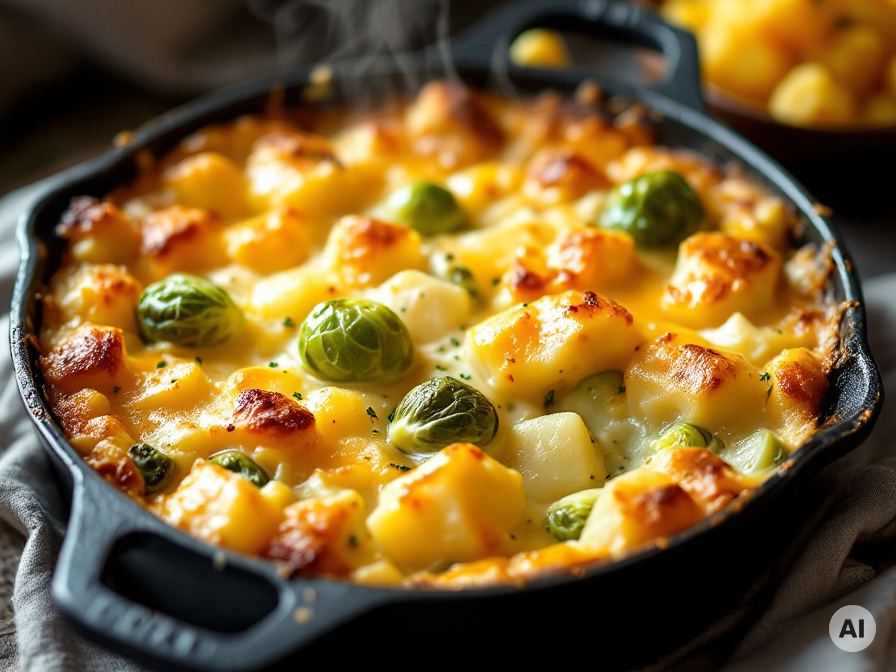 Kartoffel-Rosenkohl Auflauf mit Käse überbacken Rezept