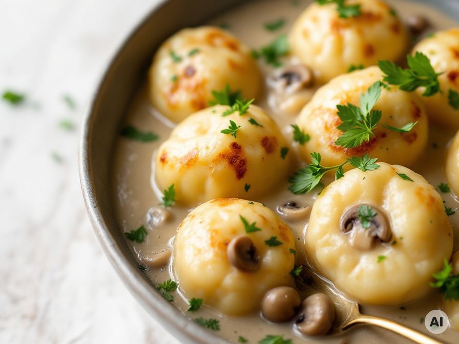 Kartoffelkloß mit Pilz Rahm Rezept