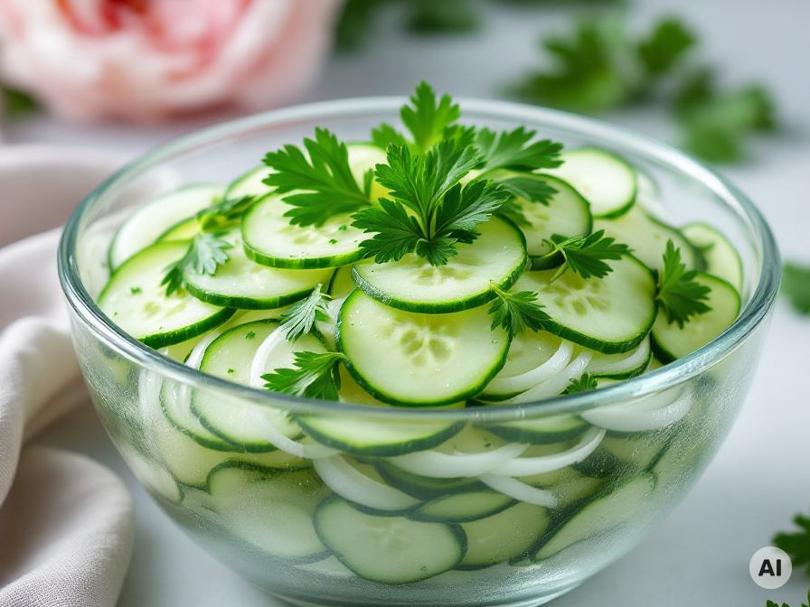 Klassischer Gurkensalat mit Zwiebeln und Petersilie Rezept