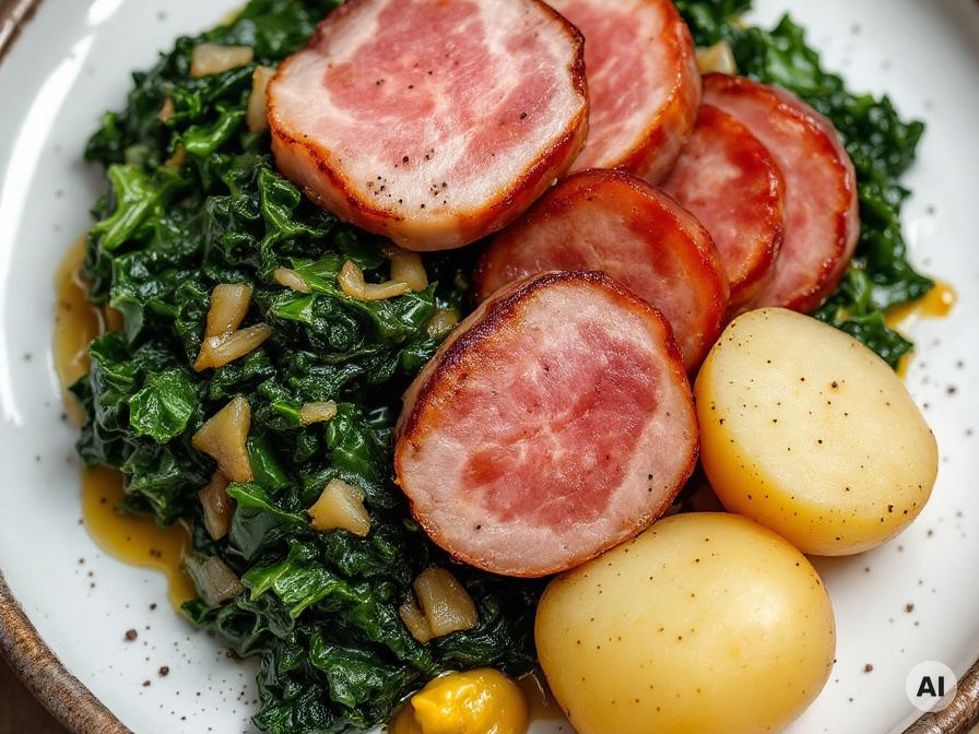 Klassisches Grünkohl Rezept mit Kohlwurst