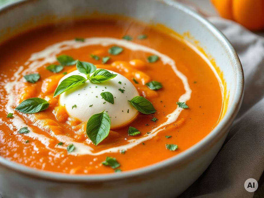 Ofen-Kürbis-Tomatensuppe mit Burrata Rezept