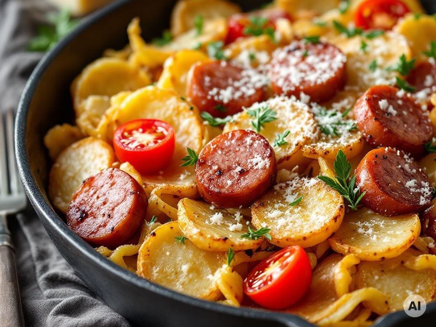 Parmesan Bratkartoffeln mit Wiener Würstchen Rezept