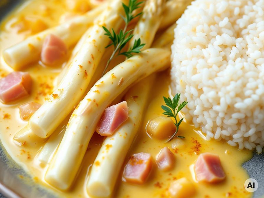 Spargel in Safran-Sahne an Reis Rezept