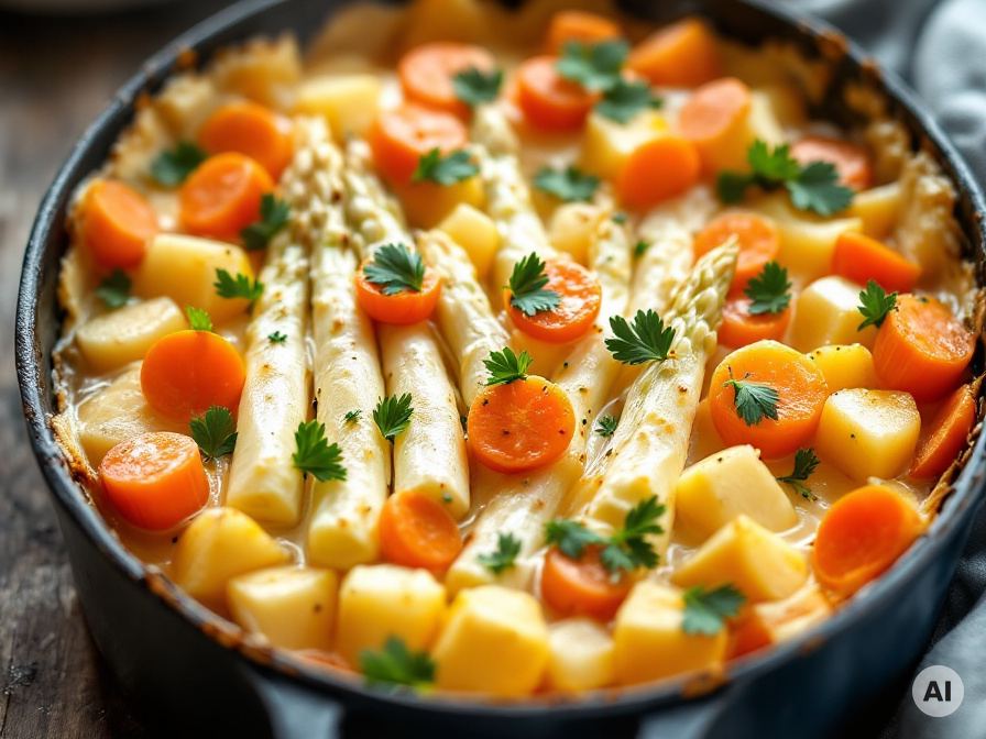 Spargelauflauf mit Kartoffeln und Möhren Rezept