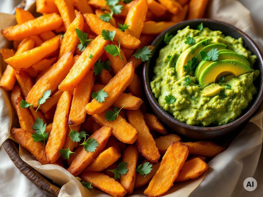 Süßkartoffel Pommes mit Guacamole Rezept