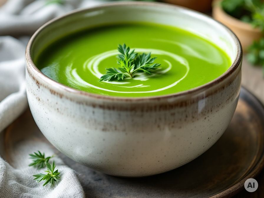 Grüne vegane Spirulina Erbsen Cremesuppe Rezept