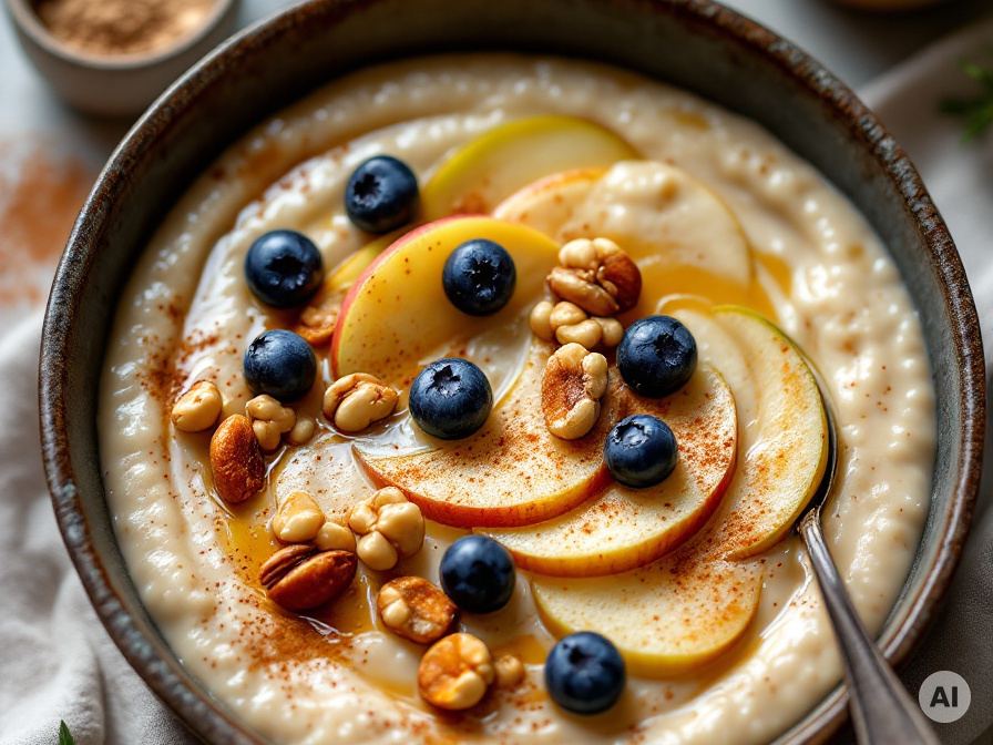 Veganer Haferbrei mit Äpfeln und getrockneten Heidelbeeren Rezept