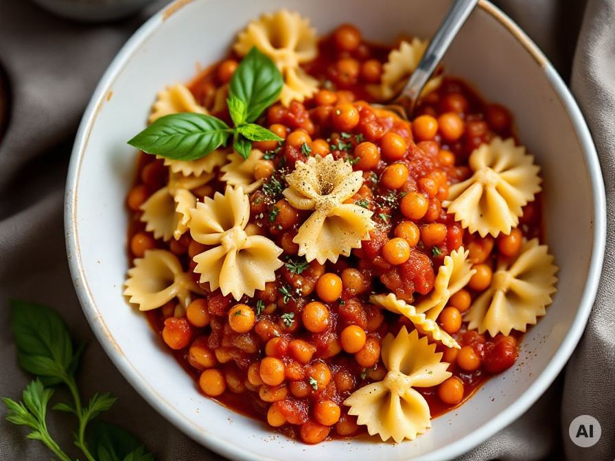 vegetarische Linsenbolognese mit Pasta Rezept