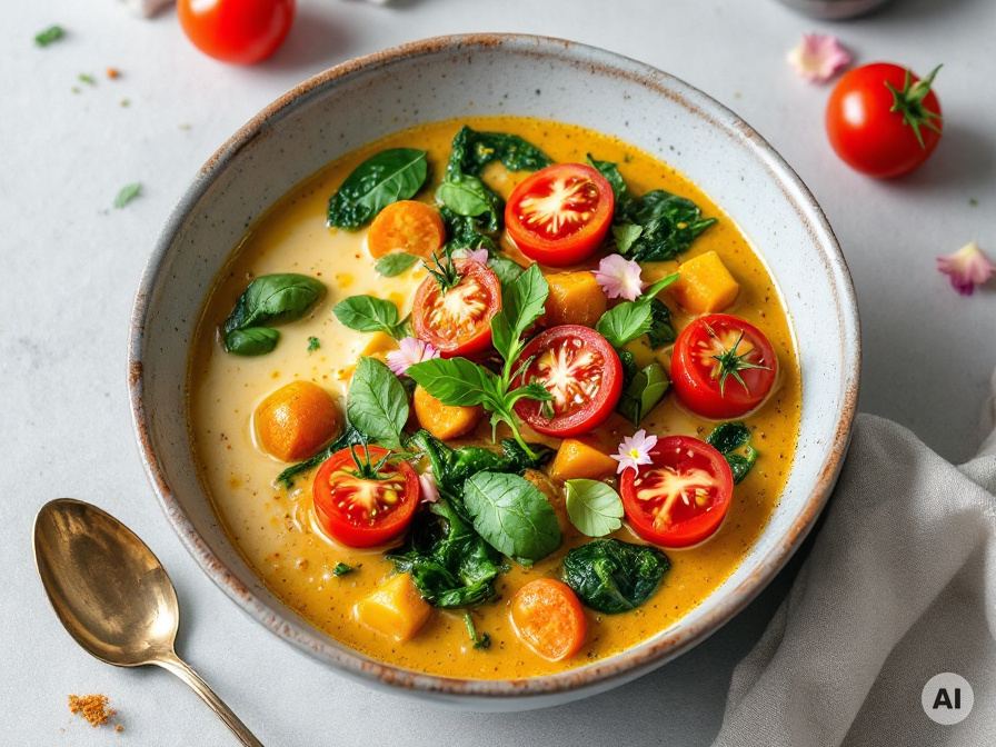 Veganes Kokos Curry mit Tomaten und Spinat Rezept