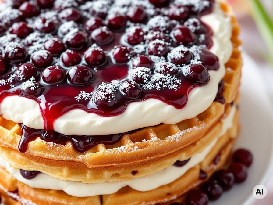 Waffeltorte mit Sahne und Kirschen Rezept