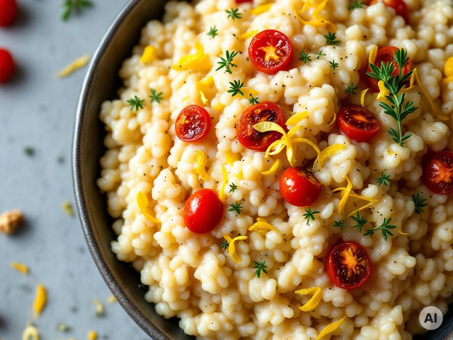 Walnuss Risotto mit gebackenen Tomaten und Zucchini Rezept