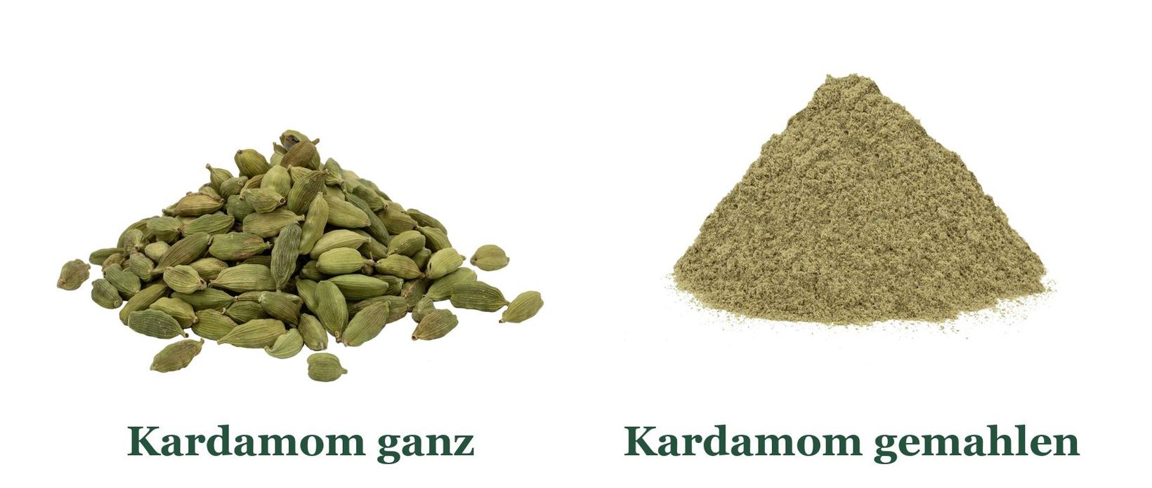 Grüner Kardamom ganz und gemahlen