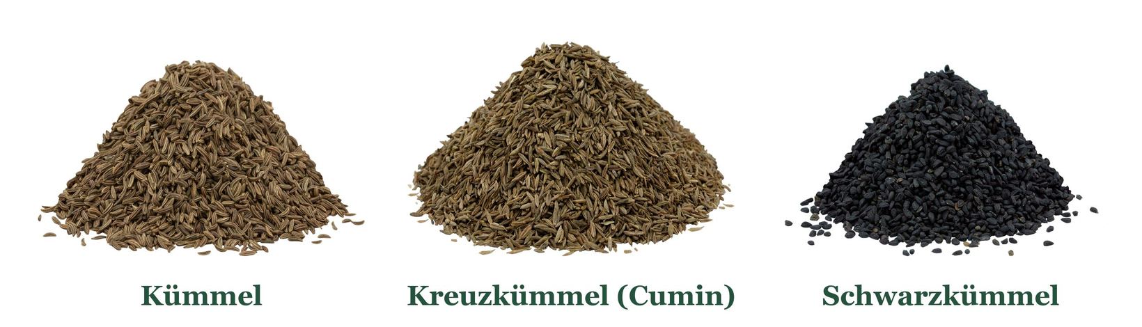 Kümmel, Kreuzkümmel und Schwarzkümmel im Vergleich