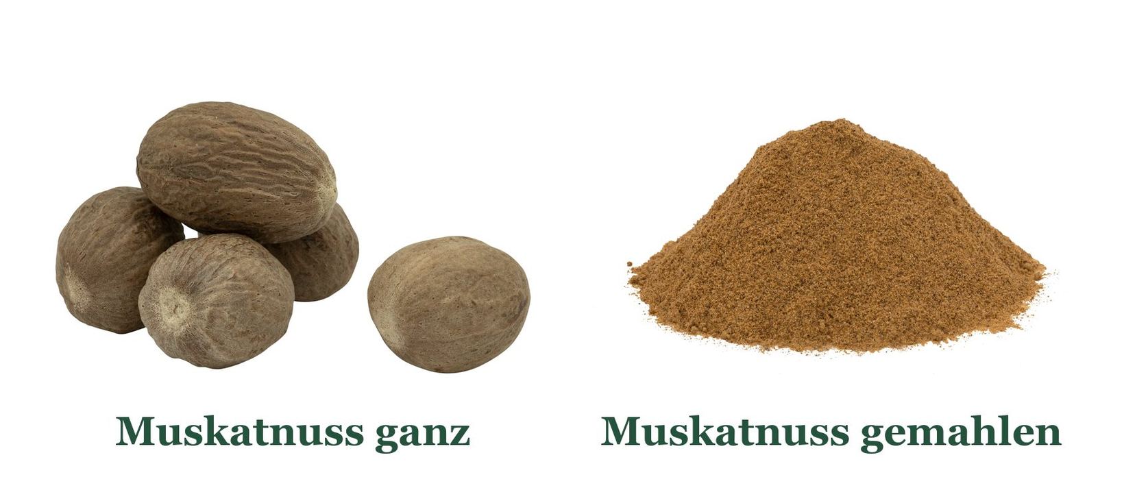 Muskatnüsse ganz und gemahlen