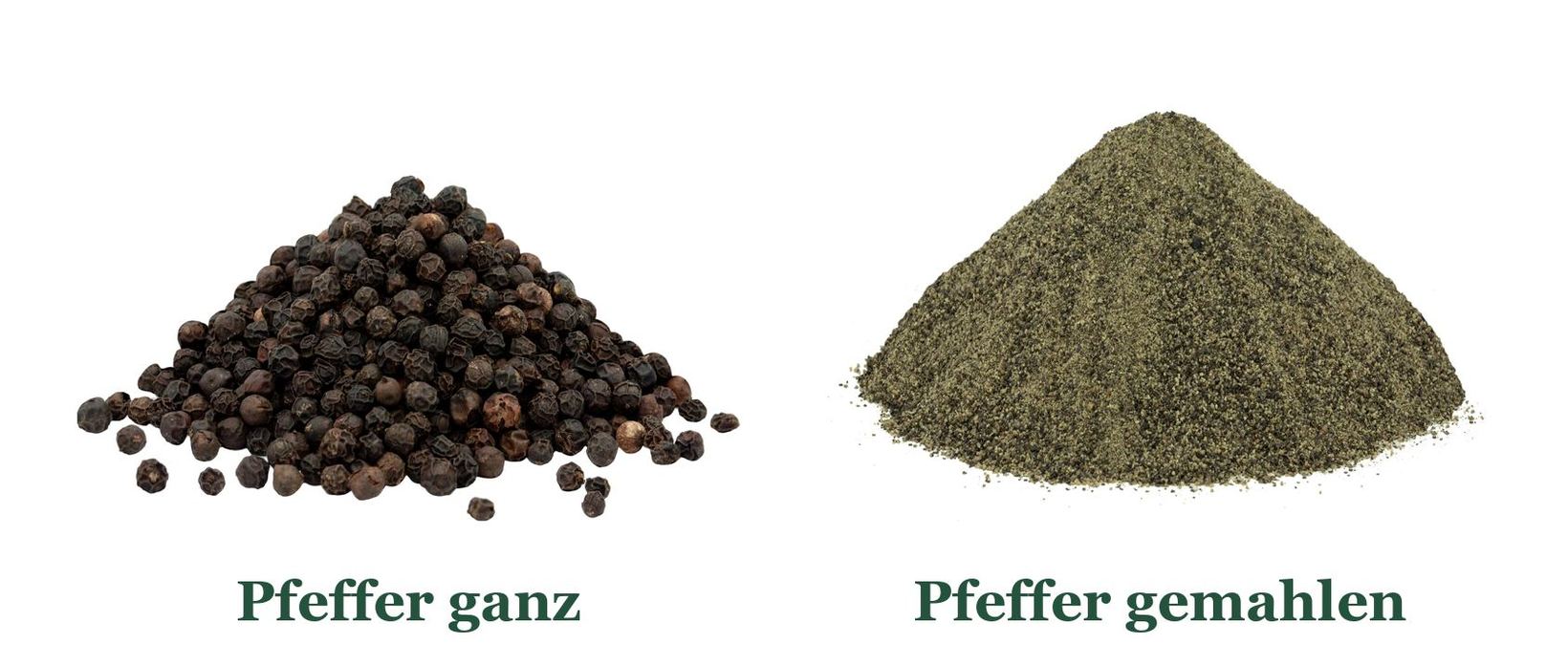 Schwarzer Pfeffer ganz und gemahlen