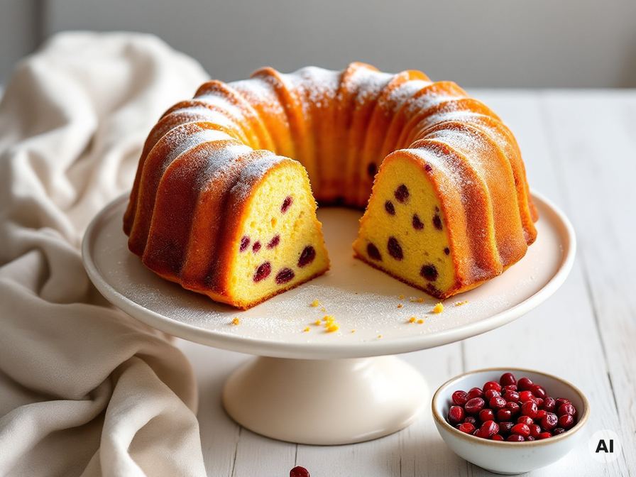 Safran-Cranberry-Gugelhupf, angeschnitten