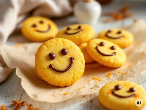 Gelbe Safran-Plätzchen mit Smiley-Gesichtern